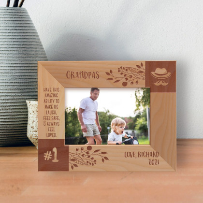 Grandpas Have This Amazing Ability To Make Us Laugh, Feel Safe & Always Feel Loved Personalized Wooden Frame-5" x 3 1/2" Brown Horizontal