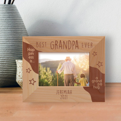 Best Grandpa Ever Personalized Wooden Frame-5" x 3 1/2" Brown Horizontal