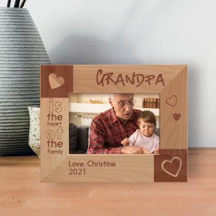 Grandpa Is The Heart Of The Family Personalized Wooden Frame-5" x 3 1/2" Brown Horizontal