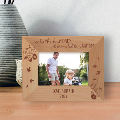 Only The Best Dads Get Promoted To Grandpa Personalized Wooden Frame-5" x 3 1/2" Brown Horizontal