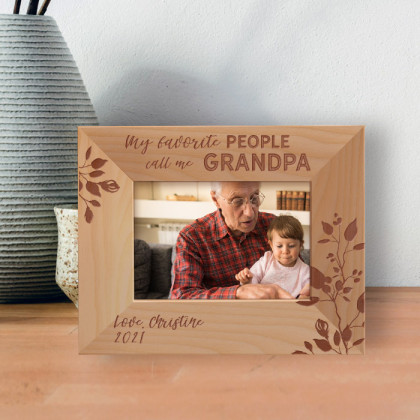 My Favorite People Call Me Grandpa Personalized Wooden Frame-5" x 3 1/2" Brown Horizontal