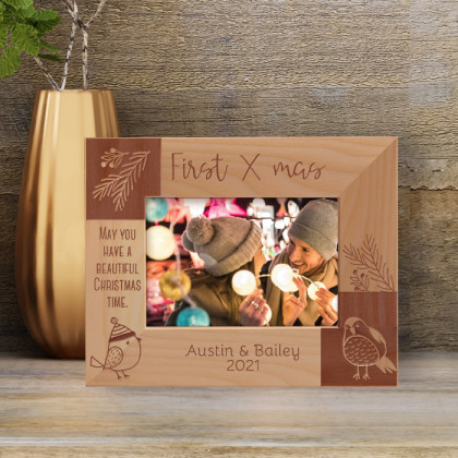 May You Have A Beautiful Christmas Time Personalized Wooden Frame-5" x 3 1/2" Brown Horizontal