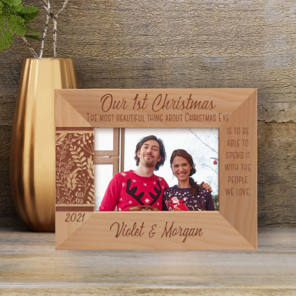 The Most Beautiful Thing About Christmas Eve Personalized Wooden Frame-5" x 3 1/2" Brown Horizontal