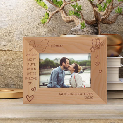 We Are Most Alive When We're In Love Personalized Wooden Frame-5" x 3 1/2" Brown Horizontal