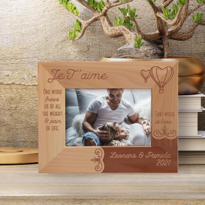 One Word Frees Us Of All The Weight & Pain Of Life That Word Is Love Personalized Wooden Frame-5" x 3 1/2" Brown Horizontal