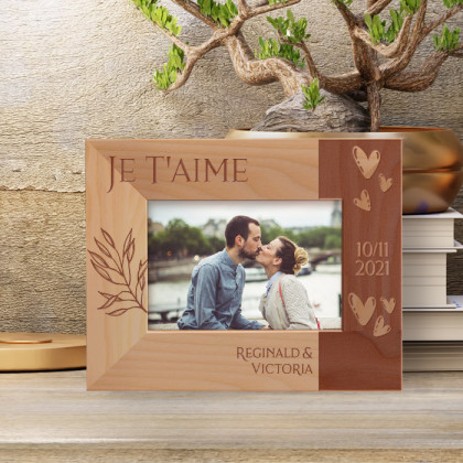 Je T'aime Personalized Wooden Frame-5" x 3 1/2" Brown Horizontal