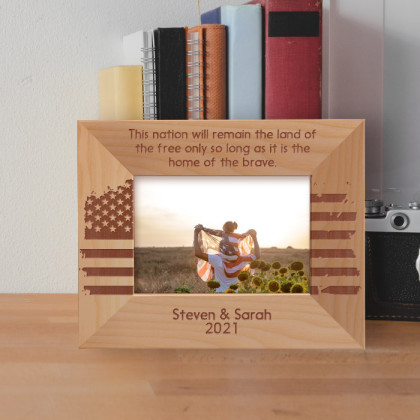 The Nation Will Remain The Land Of The Free Only So Long As It Is The Home Of The Brave Personalized Wooden Frame-5" x 3 1/2" Brown Horizontal
