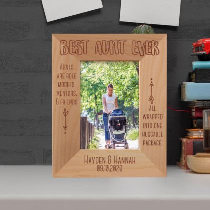 Aunts Are Role Models Mentors & Friends All Wrapped Into One Huggable Package Personalized Wooden Frame 3 1/2" x 5" Brown (Vertical)