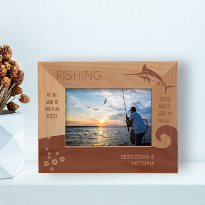 Fishing As No Man Is Born An Artist Personalized Wooden Frame-5" x 3 1/2" Brown Horizontal