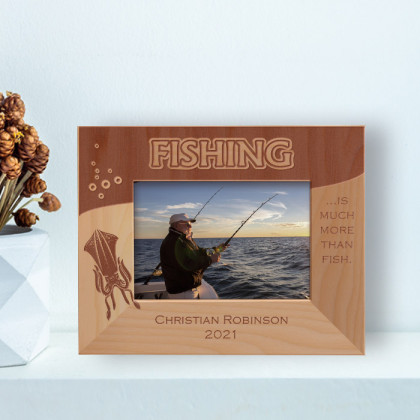 Fishing Is Much More Than Fish Personalized Wooden Frame-5" x 3 1/2" Brown Horizontal