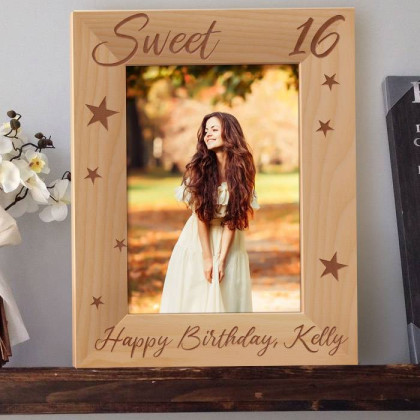 Happy Sweet 16 Birthday Personalized Wooden Picture Frame 5" x 7" Finished (Frames)