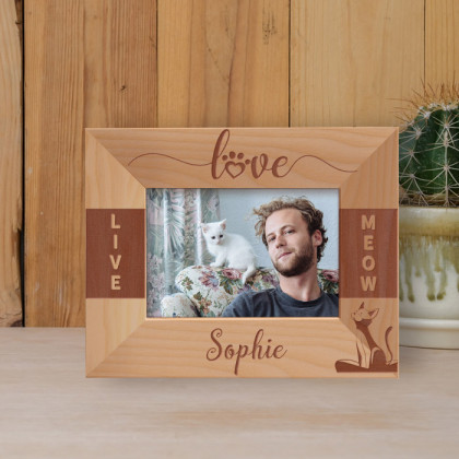 Live Meow Personalized Wooden Frame-5" x 3 1/2" Brown Horizontal