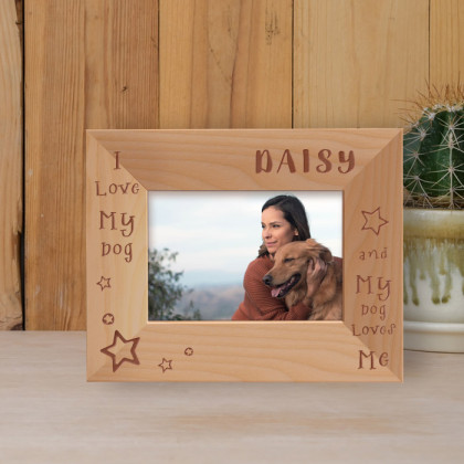 I Love My Dog And My Dog Loves Me Personalized Wooden Frame-5" x 3 1/2" Brown Horizontal