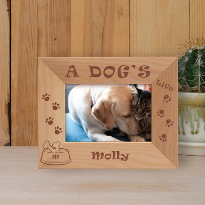 A Dog's Life Personalized Wooden Frame-5" x 3 1/2" Brown Horizontal