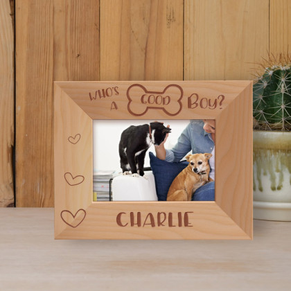 Who's A Good Boy? Personalized Wooden Frame-5" x 3 1/2" Brown Horizontal