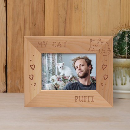 My Cat Personalized Wooden Frame-5" x 3 1/2" Brown Horizontal