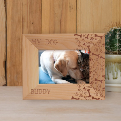 My Dog Personalized Wooden Frame-5" x 3 1/2" Brown Horizontal