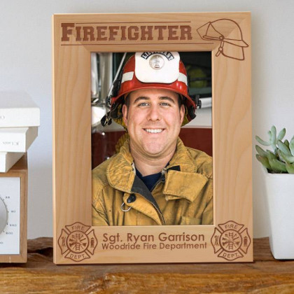 Firefighter Personalized Wooden Picture Frame 5" x 7" Finished (Frames)