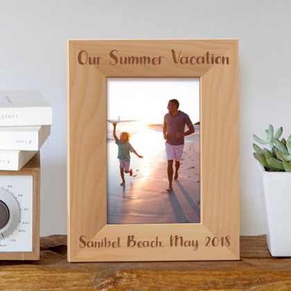 Our Summer Vacation Personalized Wooden Picture Frame 4" x 6" Finished