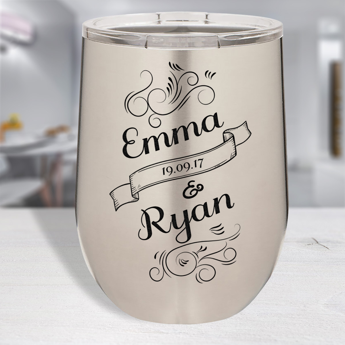 Housewarming Mr Personalized 12 oz Wine Stainless Steel Tumbler with Custom Monogram Vinyl Decal by Avito Set of 2 Wedding Gift and Mrs Bride and Groom 