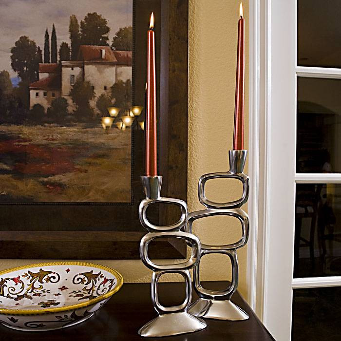 Cast Polished Aluminum Abstract Candlesticks