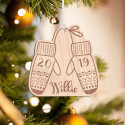 Personalized Wooden Baby Mittens Merry Christmas Ornament