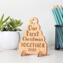 Personalized Christmas Tree Shaped Our First Christmas Together Wooden Card