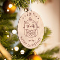 Personalized Round Wooden Owl-clock Merry Christmas Ornament