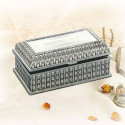 Personalized Silver Plated Rectangular Jewelry Box with Beaded Antique Design