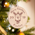 Personalized Wooden Reindeer Head Merry Christmas Ornament