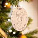 Personalized Oval Shaped Wooden Santa Beard and Long Ears Merry Christmas Ornament