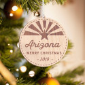 Personalized Round Wooden Arizona Merry Christmas Ornament