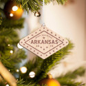 Personalized Diamond Shaped Wooden Arkansas Merry Christmas Ornament