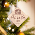 Personalized Diamond Shaped Wooden Florida Merry Christmas Ornament