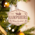Personalized Hexagonal Wooden New Hampshire Merry Christmas Ornament