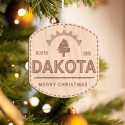 Personalized Hexagonal Wooden North Dakota Merry Christmas Ornament