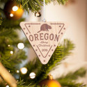 Personalized Inverted Triangle Wooden Oregon Merry Christmas Ornament
