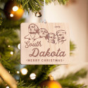 Personalized Square Wooden South Dakota Merry Christmas Ornament