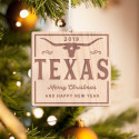 Personalized Square Wooden Texas Merry Christmas Ornament