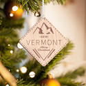 Personalized Diamond-shaped Wooden Vermont Merry Christmas Ornament