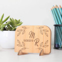 Personalized Leaf Themed Couple's Initials Anniversary Wooden Gift Card