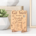 Personalized Get Well Soon Wooden Gift card feat a Heart & Pills