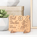 Personalized Best Doctor's Name Wooden Gift Card feat a Microscope