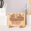 Personalized Firefighter's Name Wooden Gift Card feat Fire Truck