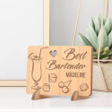 Personalized Best Bartender with Love Wooden Card with Love Hearts
