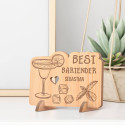 Personalized Best Bartender's Name Wooden Card with Mint Cocktail Glass Detail