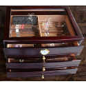 Personalized Birthday Dark Mahogany Glass Top Cigar Humidor With 3 Drawers with Birth Months