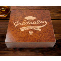 Luxurious Personalized Graduation 20 Count Burl Cigar Humidor with Humidifier