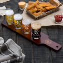 Personalized Initial and Name Core Beer Flight Set, 4 Beer Pub Taster Glasses with Wood Paddle
