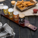 Personalized Birthday Zodiac Sign 4 Beer Pub Taster Glasses with 4-Hole Red-Brown Wood Paddle